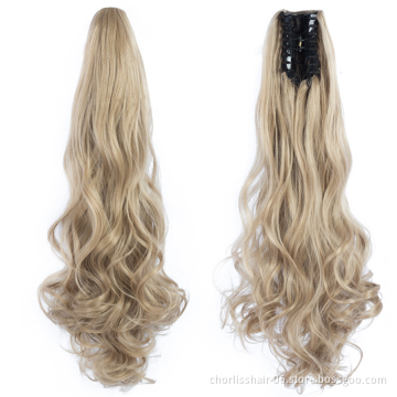 Factory Price High Quality 20 Inch Water Wave Curly Ponytail Hairpiece For Women Synthetic Claw-Clip Ponytail Hair Extensions